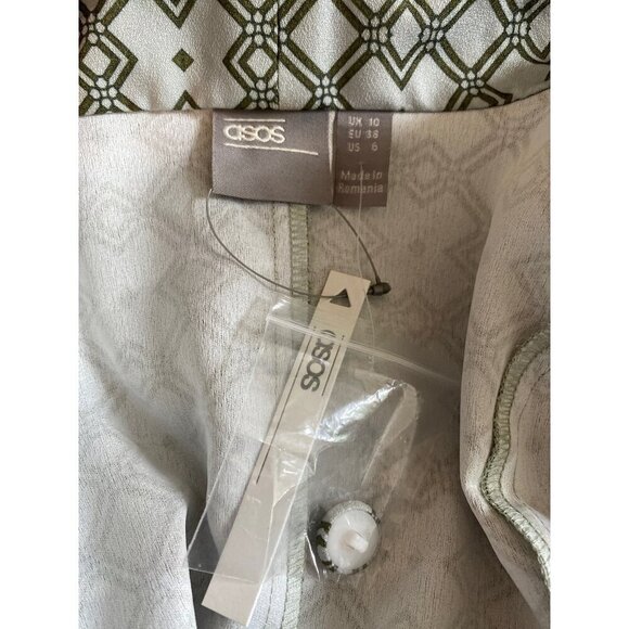 ASOS NWT Monogram Print Mini Tux Dress, Gray Khaki Cuffed Sleeves Women's 6 (US) - Picture 8 of 12